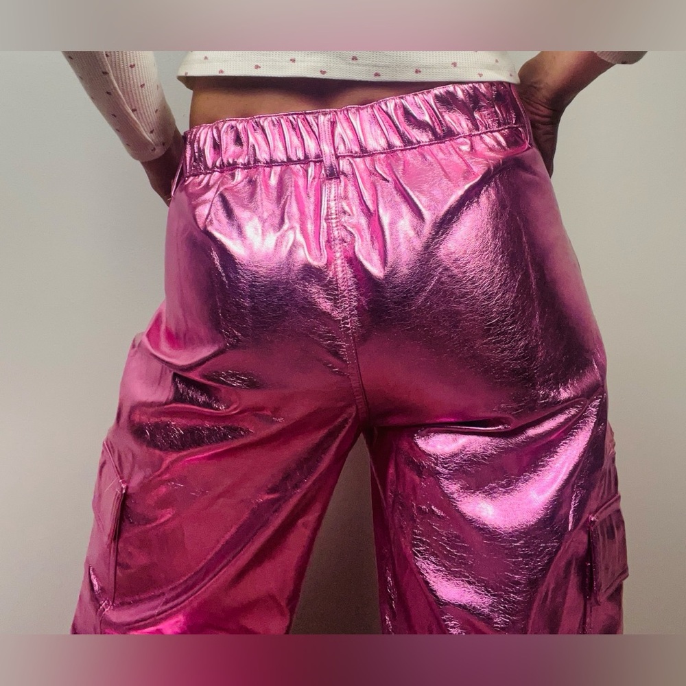 Pink Metallic High-Rise Cargo Pants – Lined, Fits Like L - Picture 12 of 16